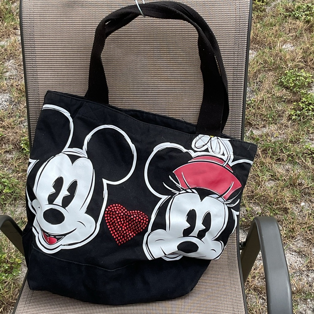 Disney Black Tote with Mickey and Minnie Design